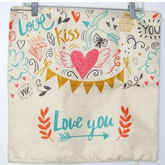 17x17 Throw Pillow Covers Love You Kiss You Set 2 - Picture 3 of 9